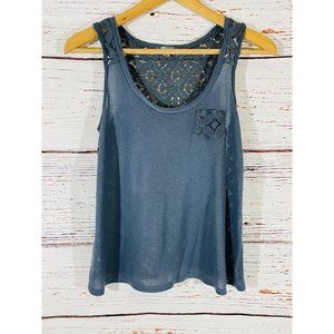Sound & Matter Tank Top Juniors Sz XS Dark Gray Lace Open Back Pocket Shirt Sexy